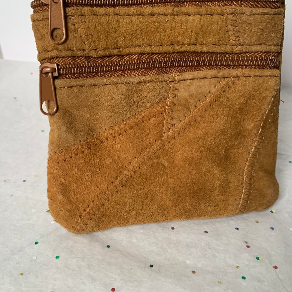 Mini Patchwork 2 Zip Crossbody Purse Brown Suede … - image 5